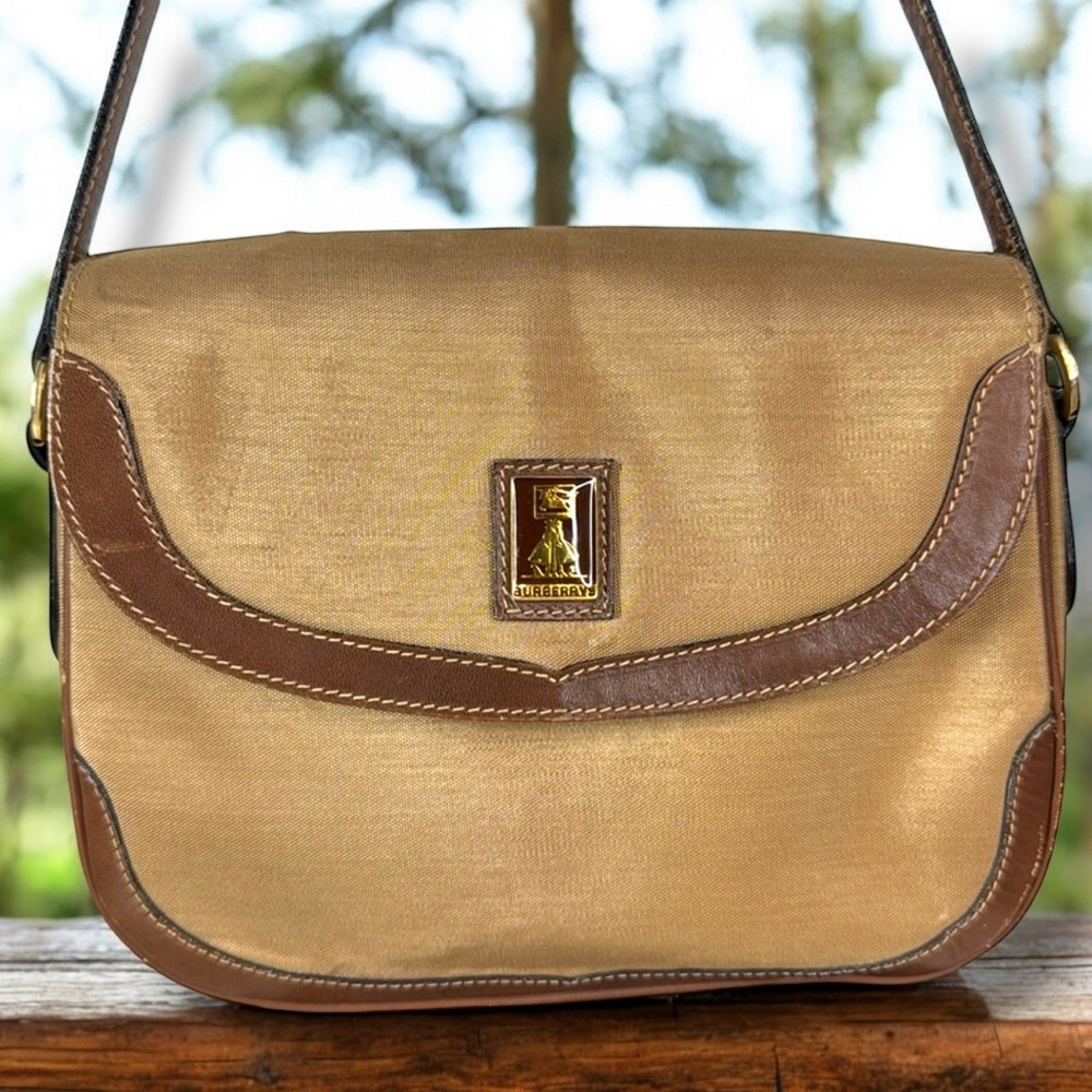 Burberrys Rare Vintage Nylon & Leather Flap Crossbody with COA